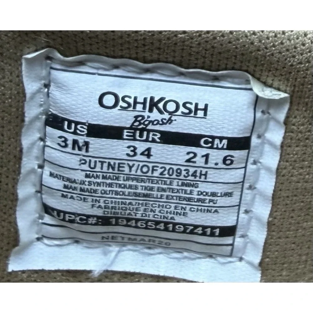 NWT OshKosh B'gosh Boy's Slip-On Faux Suede Putney Oxford Sneaker Tan Sz-3 Month